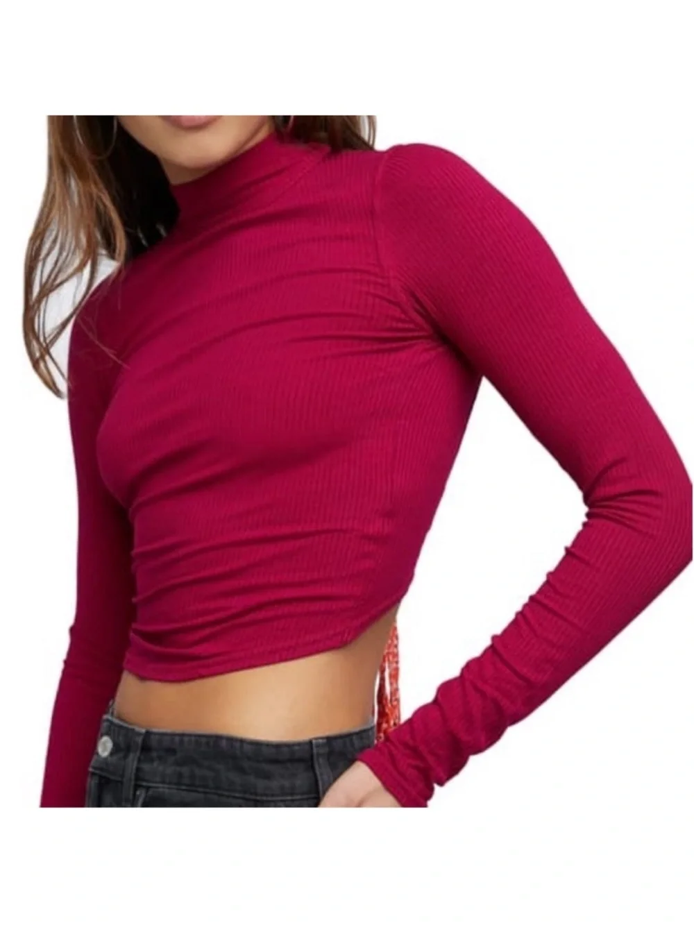 NWT Free People Edge Of Town in Night Out Fuchsia Top Medium Tie Back Open Back